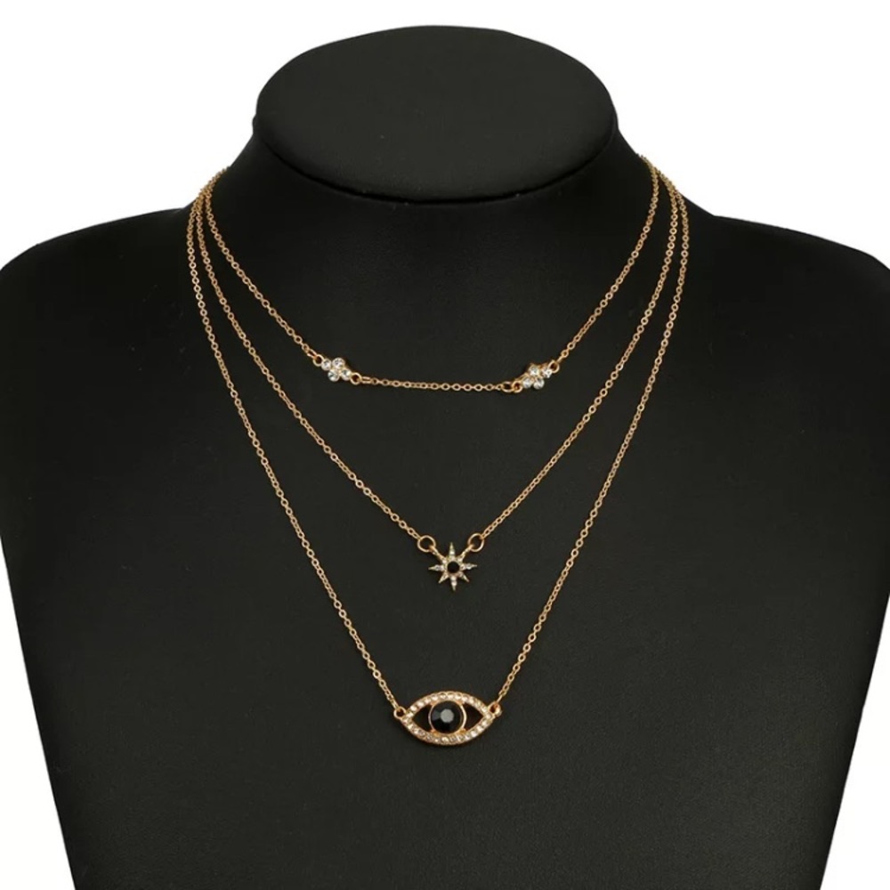 ⚜️[𝟯/$𝟮𝟴]⚜️3 Layered Black Crystal Necklace NEW - Picture 4 of 9